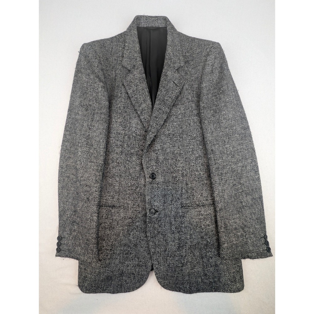 VTG San Remo Barneys NY Mens Grey Herringbone Wool Blazer Sport Coat Italy 40L